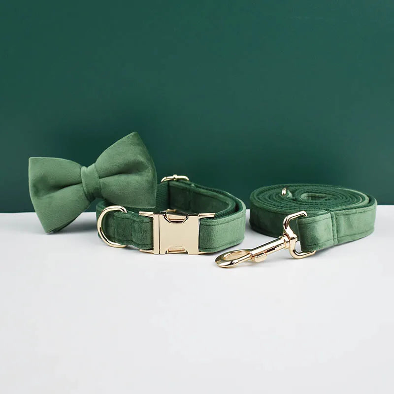 Velvet Adjustable Dog Collarleash，Gold Dog Collar and Leash Set，Dog Collar Leash and Harness Set Strong Large Dog