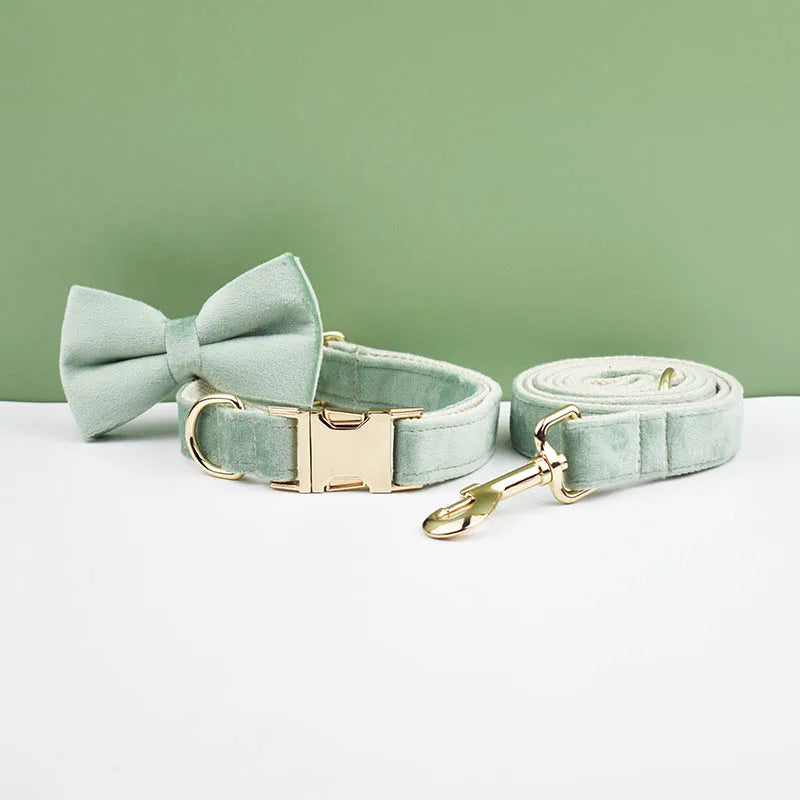 Velvet Adjustable Dog Collarleash，Gold Dog Collar and Leash Set，Dog Collar Leash and Harness Set Strong Large Dog