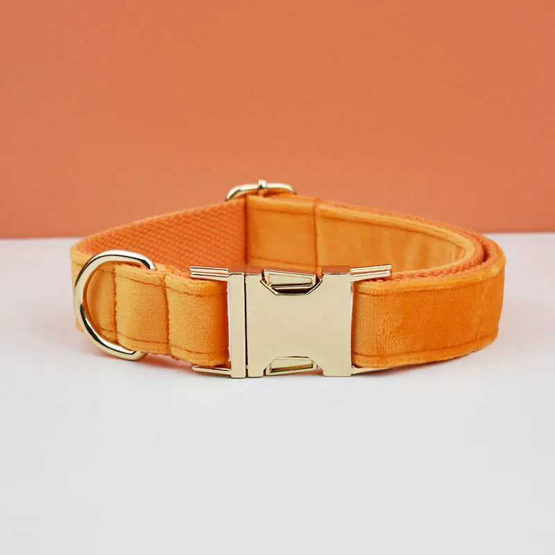 Velvet Adjustable Dog Collarleash，Gold Dog Collar and Leash Set，Dog Collar Leash and Harness Set Strong Large Dog