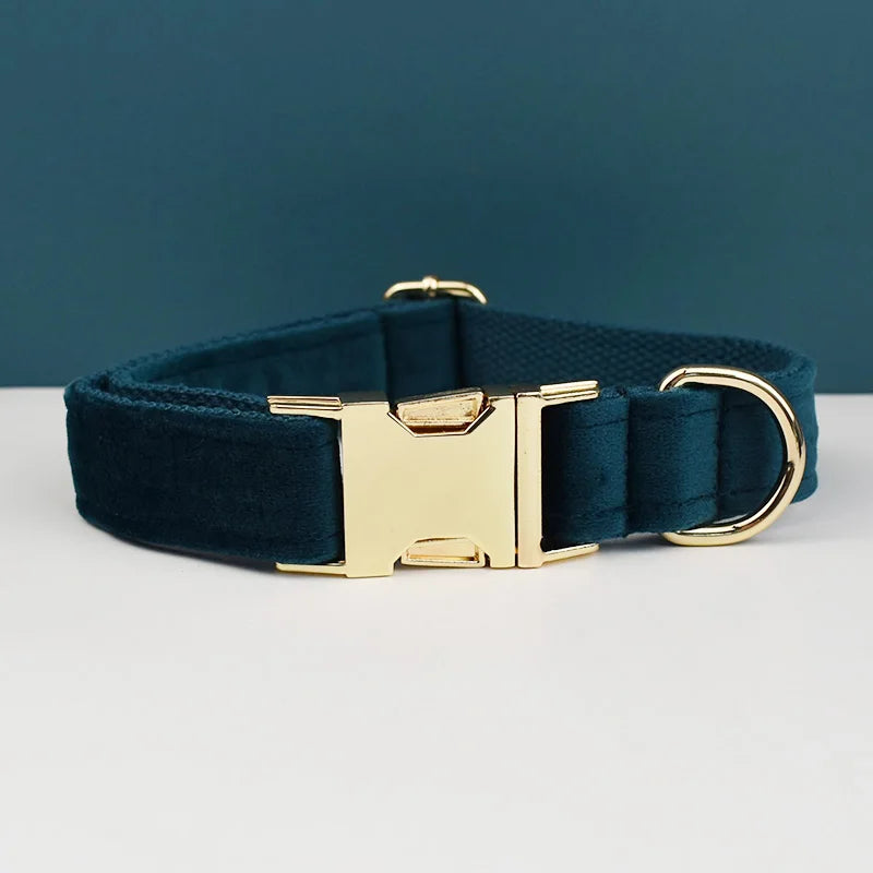 Velvet Adjustable Dog Collarleash，Gold Dog Collar and Leash Set，Dog Collar Leash and Harness Set Strong Large Dog