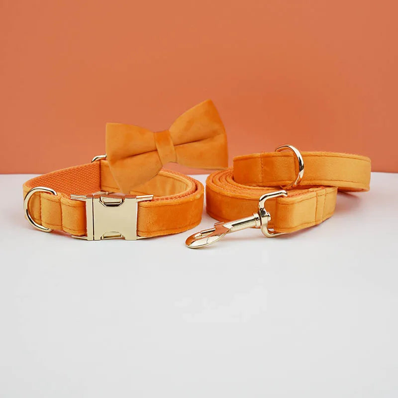Velvet Adjustable Dog Collarleash，Gold Dog Collar and Leash Set，Dog Collar Leash and Harness Set Strong Large Dog