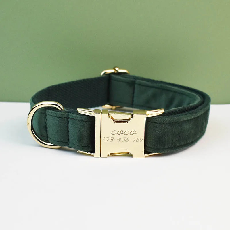 Velvet Adjustable Dog Collarleash，Gold Dog Collar and Leash Set，Dog Collar Leash and Harness Set Strong Large Dog