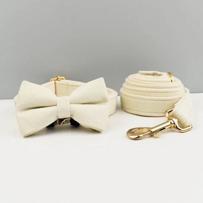 Velvet Adjustable Dog Collarleash，Gold Dog Collar and Leash Set，Dog Collar Leash and Harness Set Strong Large Dog