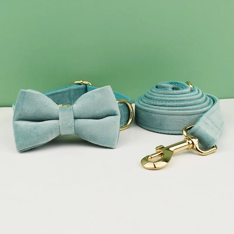 Velvet Adjustable Dog Collarleash，Gold Dog Collar and Leash Set，Dog Collar Leash and Harness Set Strong Large Dog