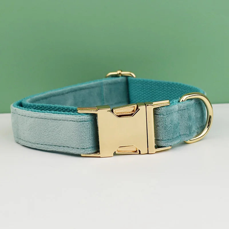 Velvet Adjustable Dog Collarleash，Gold Dog Collar and Leash Set，Dog Collar Leash and Harness Set Strong Large Dog