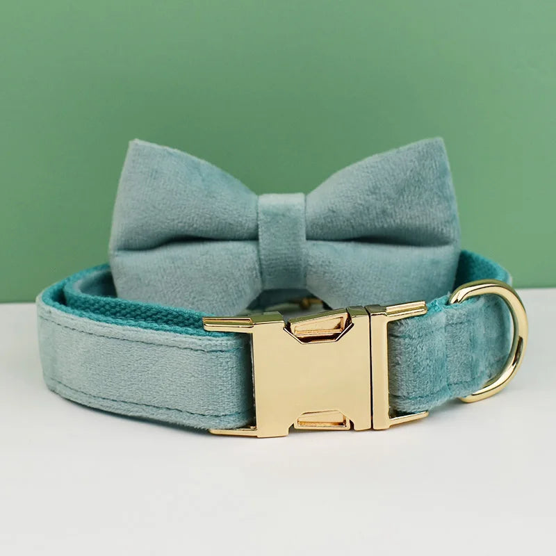 Velvet Adjustable Dog Collarleash，Gold Dog Collar and Leash Set，Dog Collar Leash and Harness Set Strong Large Dog