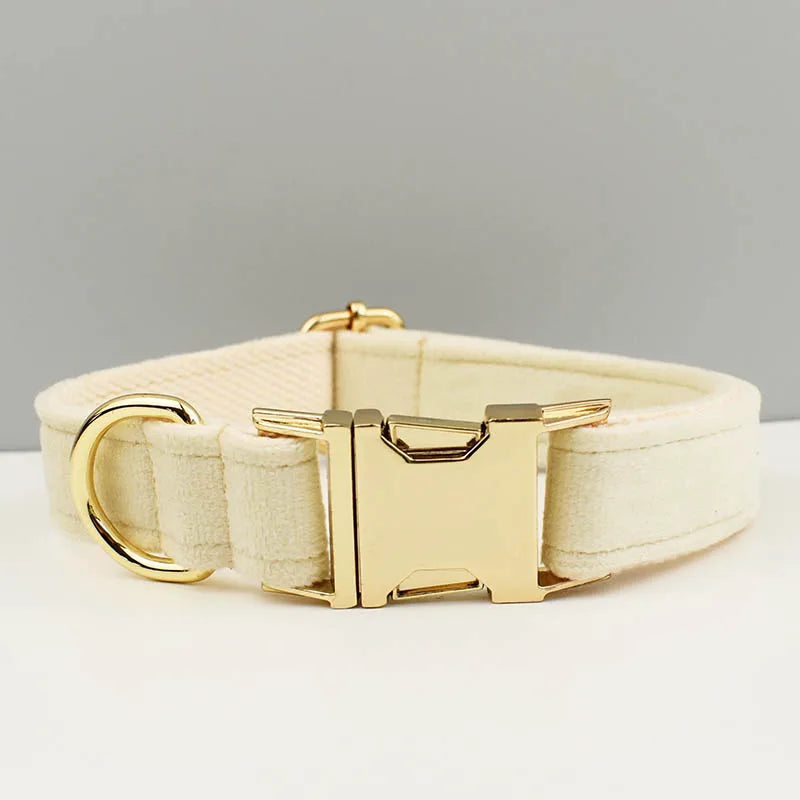 Velvet Adjustable Dog Collarleash，Gold Dog Collar and Leash Set，Dog Collar Leash and Harness Set Strong Large Dog