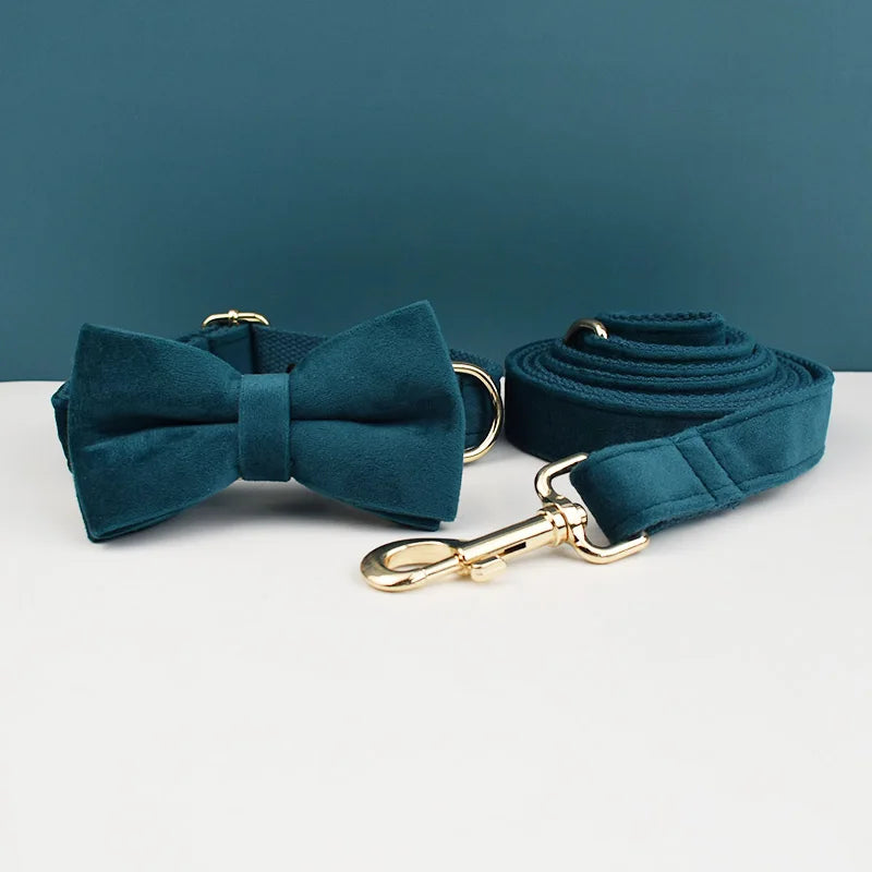 Velvet Adjustable Dog Collarleash，Gold Dog Collar and Leash Set，Dog Collar Leash and Harness Set Strong Large Dog