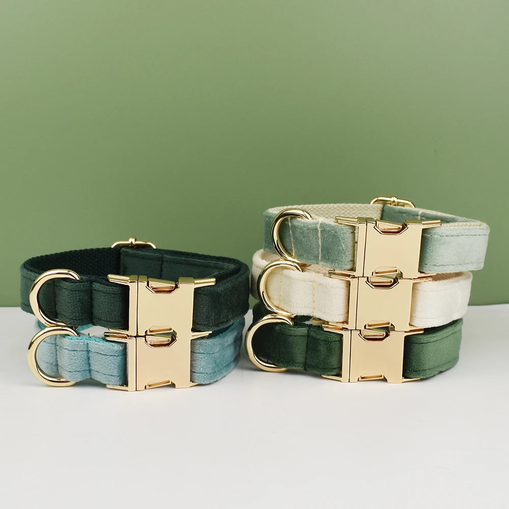 Velvet Adjustable Dog Collarleash，Gold Dog Collar and Leash Set，Dog Collar Leash and Harness Set Strong Large Dog