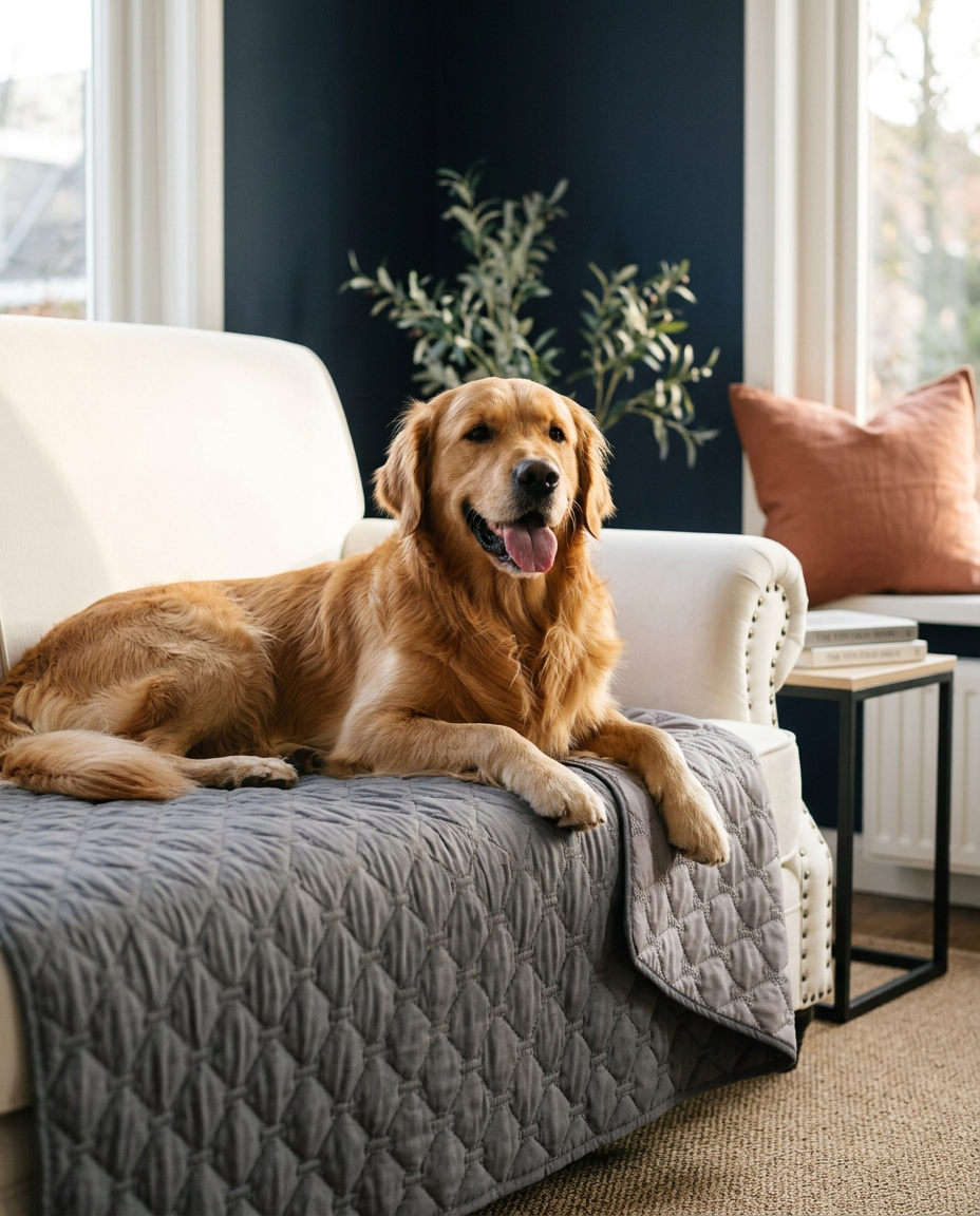 Bankhoes voor honden en katten — lifestyle foto op de bank