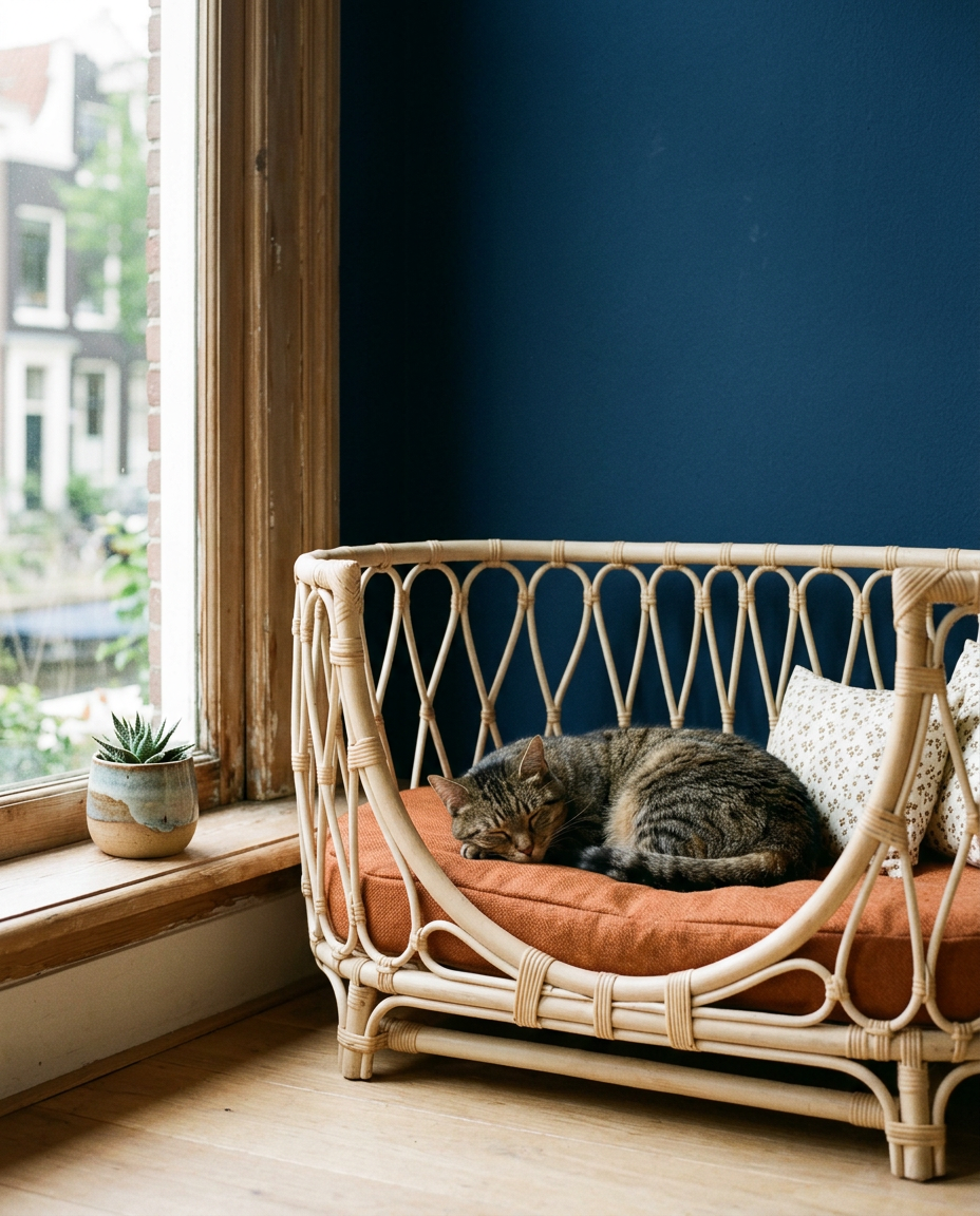 Handgevlochten Rotan Huisdiermand — lifestyle foto